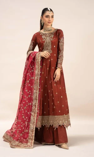 3 Piece Embroidered Raw Silk Suit | SF-EF25-02