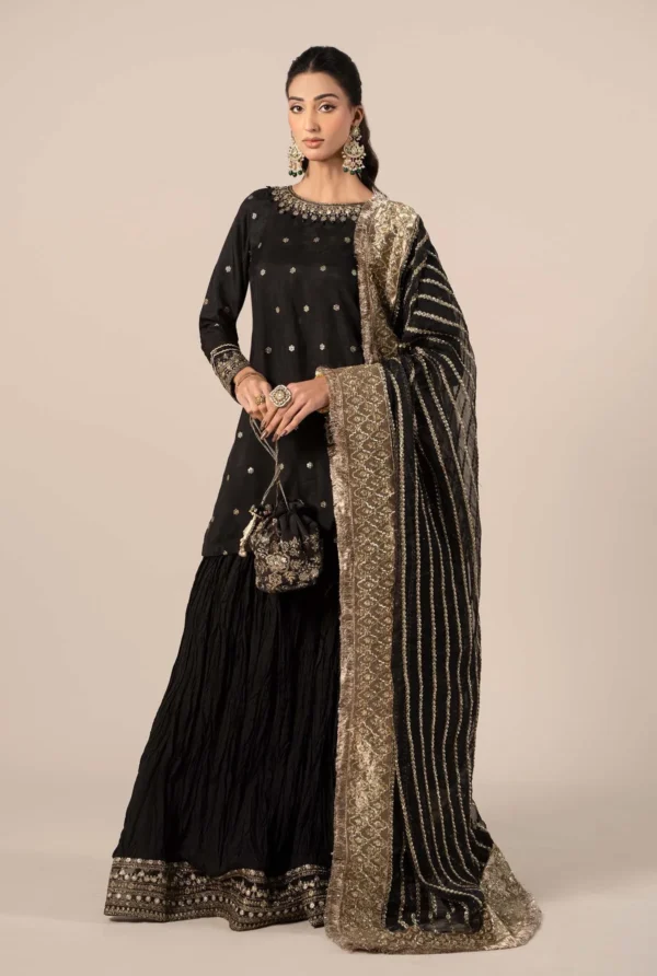 3 Piece Embroidered Raw Silk Suit | SF-EF25-25
