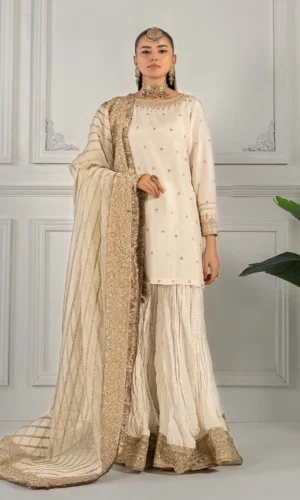 3 Piece Embroidered Raw Silk Suit | SF-EF25-25