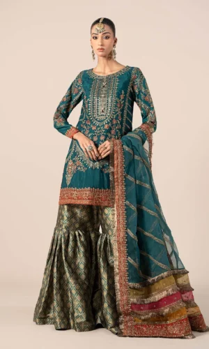 3 Piece Embroidered Raw Silk Suit | SF-W24-25