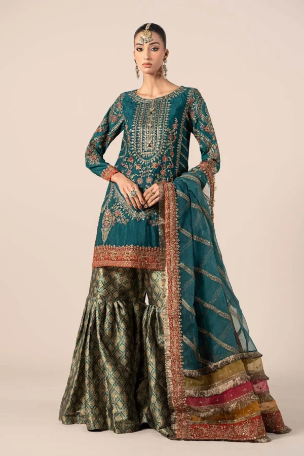 3 Piece Embroidered Raw Silk Suit | SF-W24-25